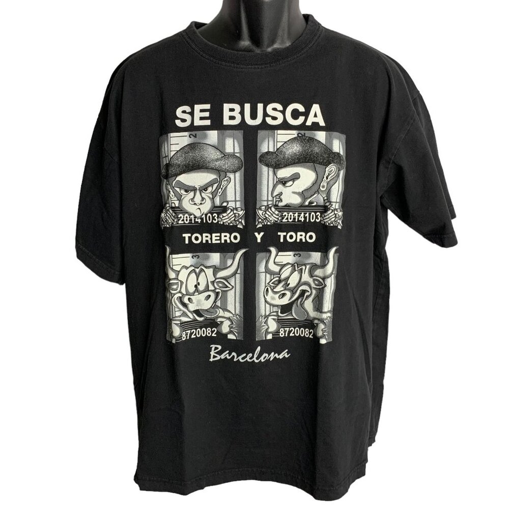 Vintage Barcelona Crewneck T Shirt XL Black Wanted Matador Bull Short Sleeves